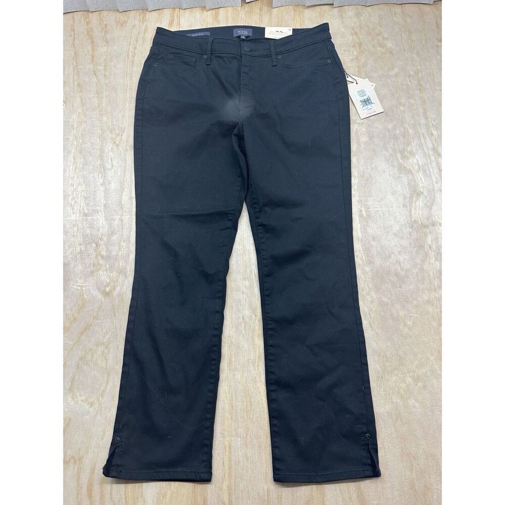 NYDJ Jeans Sz 12 Black Sheri Slim Ankle‎ Riveted Slits Sz 12 New! $99 Lift Tuck